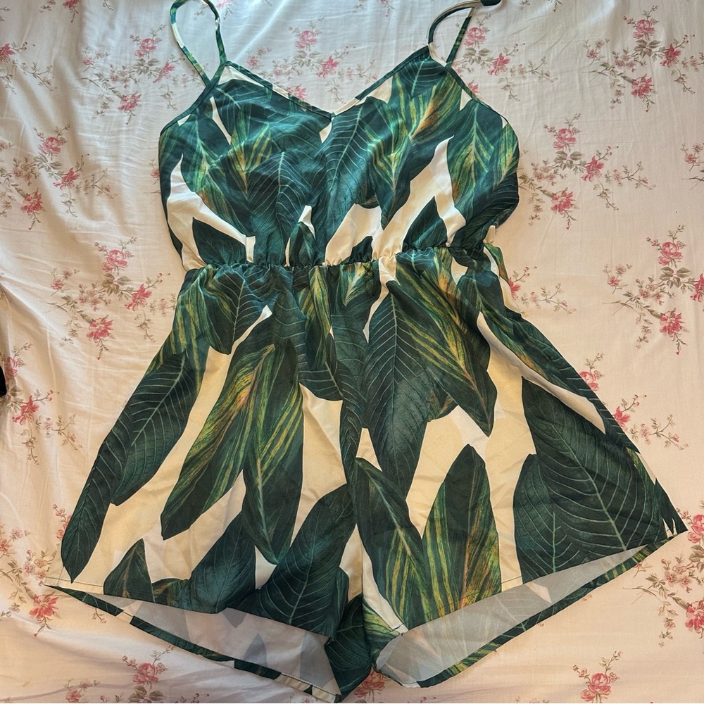 Tropical Leaf Print Romper